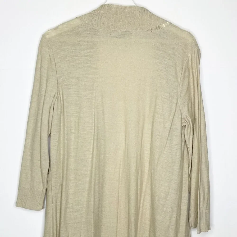 Eddie Bauer Open Front Tan Lightweight Cardigan Sweater Cotton Womens Size Large